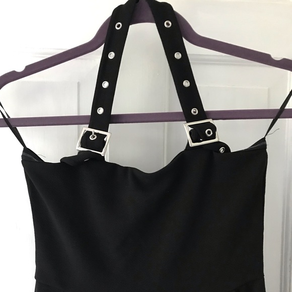 Black zip up jumpsuit w/ a metal clasp halter!! - Picture 3 of 3